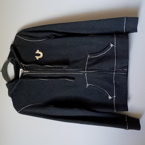 True Religion Women's Big T Zip Hoodie Heather Gray Size M - Picture 5 of 14